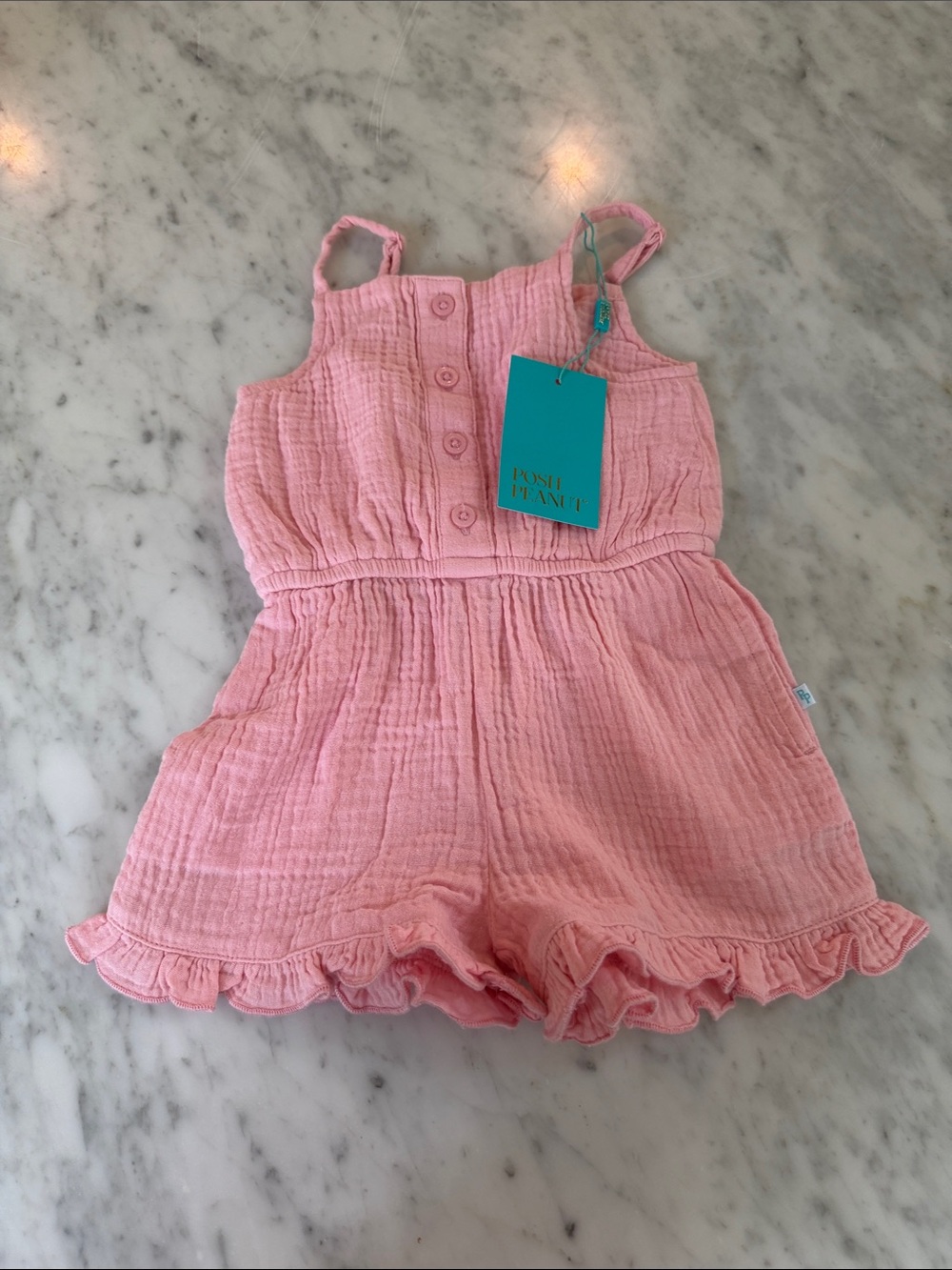Posh Peanut Soft Pink Ruffle-Trim Romper